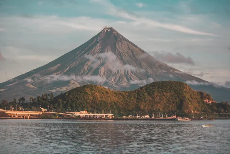 Mayon Volcano rising above the landscape near Legazpi City.